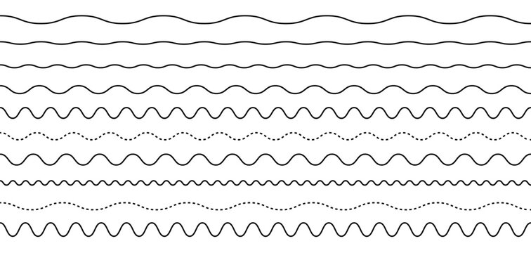 Wave line set. Vector water waves. Set of wavy zigzag lines.