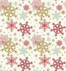 SNOW FLAKES RED AND GOLD ON WHITE BACKGROUND