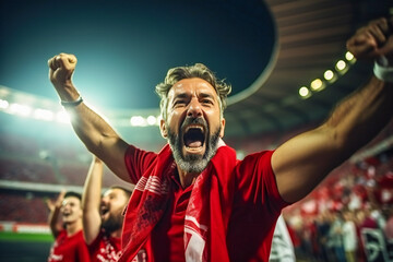 Football or rugby fans celebrating the victory of their favorite team