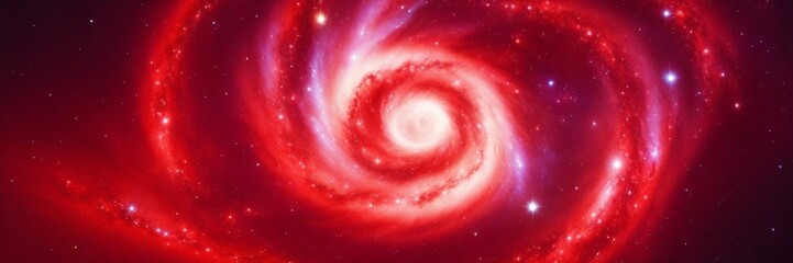Red Spiral Galaxy. Abstract Red Galaxy with Shining Stars. Cosmic Wallpaper Banner.