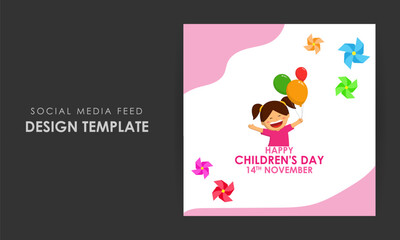 Vector illustration of Happy Children's Day social media feed template