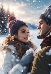 Romantic Couple in  Winter