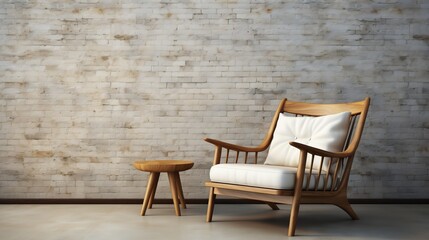 Minimalist interior with armchair on white concrete wall background and empty canvas mockup