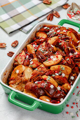 Baked Apple French Toast topped with pecan nuts