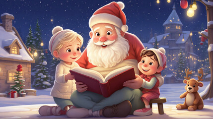 santa claus reading to children