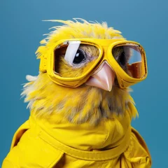 Fotobehang Un canari stylé en costume jaune avec des lunettes © David Giraud