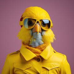 Un canari stylé en costume jaune avec des lunettes - obrazy, fototapety, plakaty