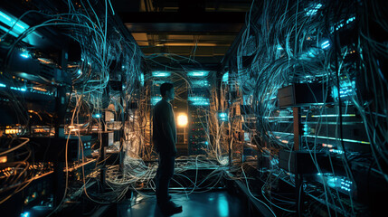 Navigating the Labyrinth of Technology  The Diligent Network Engineer's Routine in the Heart of the Server Room