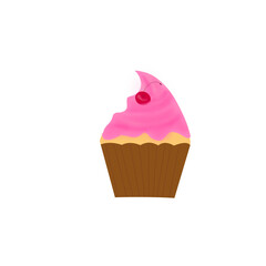 cupcake with cherry, sweet food, illustration
