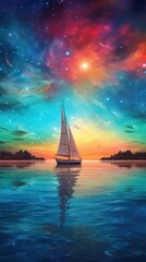 Surreal Dreamy Sky and Boat in Sea
