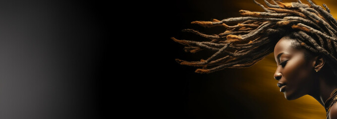Young African black female with dreadlocks hair. Beauty product advertisement concept. African girl beautiful hair