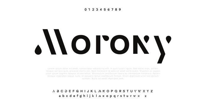 Morony Modern minimal abstract alphabet fonts. Typography technology, electronic, movie, digital, music, future, logo creative font. vector illustration