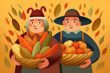 Man and woman with harvest, concept of Nature's Bounty