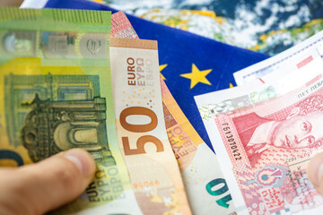 Bulgaria euro, joining the euro zone, exchange of Bulgarian lev money for euro - obrazy, fototapety, plakaty