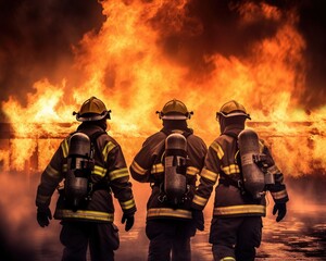 Naklejka premium Firefighters are working on fire firemen on flame.