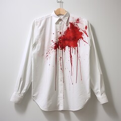 White shirt cloth sheet with red blood or stains dripping red on white 