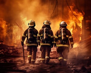 Firefighters are working on a fire in a building.