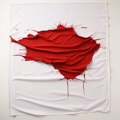 White shirt cloth sheet with red blood or stains dripping red on white  - obrazy, fototapety, plakaty