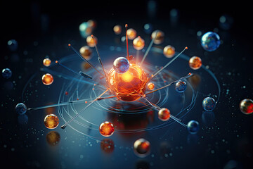 Atomic particles in a 3D illustration. Quantum Physics concept