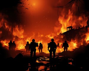 Obraz premium War Concept Military silhouettes fighting scene on war digital