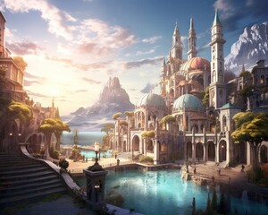 The fantasy italian city is a beautiful city with generative italian background art.