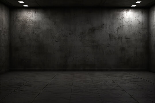 Empty garage space or underground garage with concrete walls and product space.generative ai
