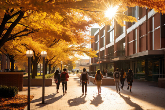 Students Walking To Class In University Or College Setting