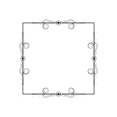 Abstract Black Simple Line Square With Leaf Leaves Frame Flowers Doodle Outline Element Vector Design Style Sketch Isolated Illustration For Wedding And Banner