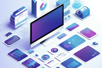 ux ui layout with different devices, purple and violet color gradients - obrazy, fototapety, plakaty