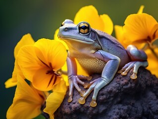 Naklejka premium Tree frog on flower