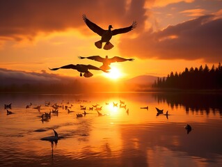 Canada geese fly - obrazy, fototapety, plakaty