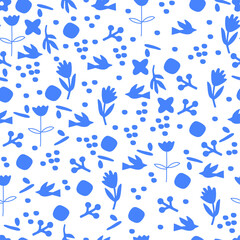 seamless pattern with flowers and doodles