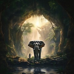 Elephant stands in the middle of the forest