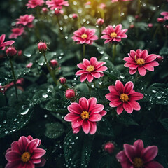 beautiful flowers with dewdrops