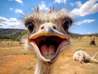 Close up of a beautiful ostrich looking. - obrazy, fototapety, plakaty
