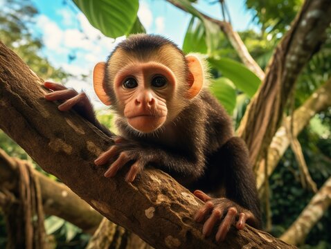 Curious Capuchin Monkey Watches From a Tree Branch