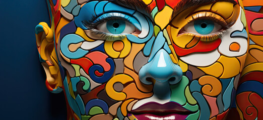the head of the person is divided by a colorful puzzle piece - obrazy, fototapety, plakaty