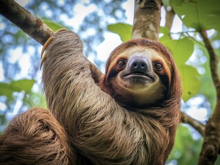 Brown throated sloth in the jungle