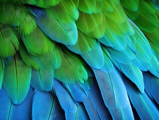 Blue/Green Macaw Feathers - obrazy, fototapety, plakaty