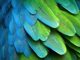Blue/Green Macaw Feathers - obrazy, fototapety, plakaty