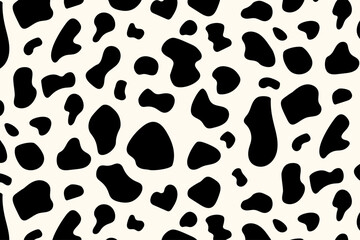 Vector black and white seamless pattern with cow texture black spots on animal skin cow spots, cow imprint