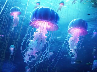 Blue jellyfish world - obrazy, fototapety, plakaty
