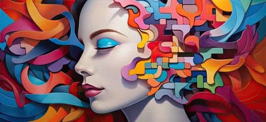 Foto op Plexiglas Grunge vlinders the head of the person is divided by a colorful puzzle piece