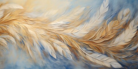 A blue and golden feather painting art background, generative ai