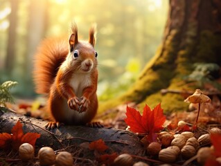 Red squirrel looking right - obrazy, fototapety, plakaty