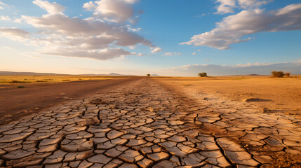 A photograph showcasing a parched, cracked landscape due to prolonged drought, emphasizing the impact of changing weather patterns on ecosystems and agriculture.