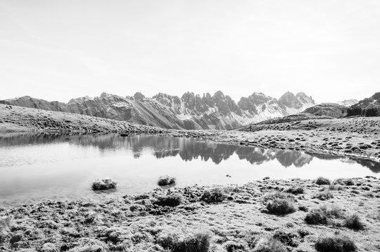 Kalkk&ouml;gel spiegeln sich im Sch&ouml;nangerlsee auf Salfeins