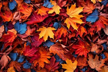 Naklejka na ściany i meble Vibrant fall leaves scattered on the earth. Generative AI