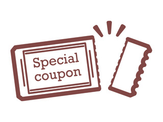 スペシャルクーポンを切り離して使うイメージのシンプルな線画イラスト © Murai