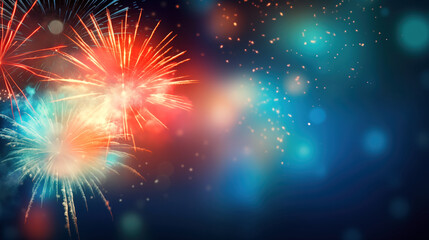 Abstract background celebration happy new year and merry Christmas Colorful firework on black background, generative ai
